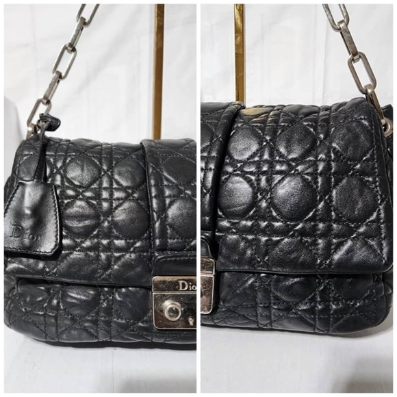 Authentic CHRISTIAN DIOR Cannage Quilted Lambskin Leather New Lock Flap Bag Blac - Picture 10 of 14